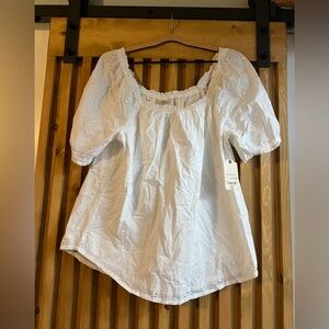 St. John's Bay White Eyelet Blouse Puff Sleeves NWT